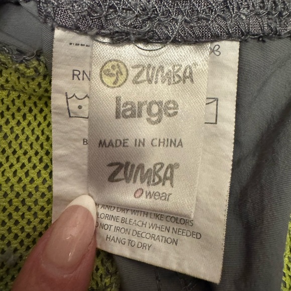 Zumba Gray Neon Green Dance Pants Large Zip Pocket Joggers Athleisure - Picture 3 of 10